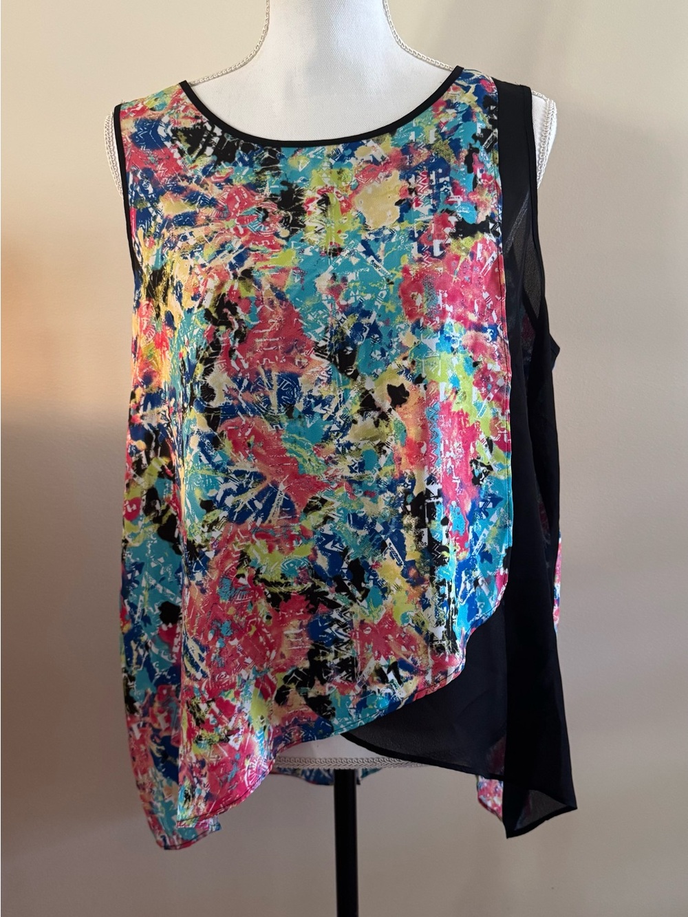 Chenault Multicolor Abstract Print Layered Camisole with Black Side Panel